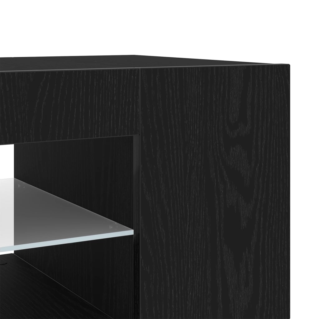 Mobile TV  con luci LED Rovere Nero 90x39x30 cm in Legno ingegnerizzato
