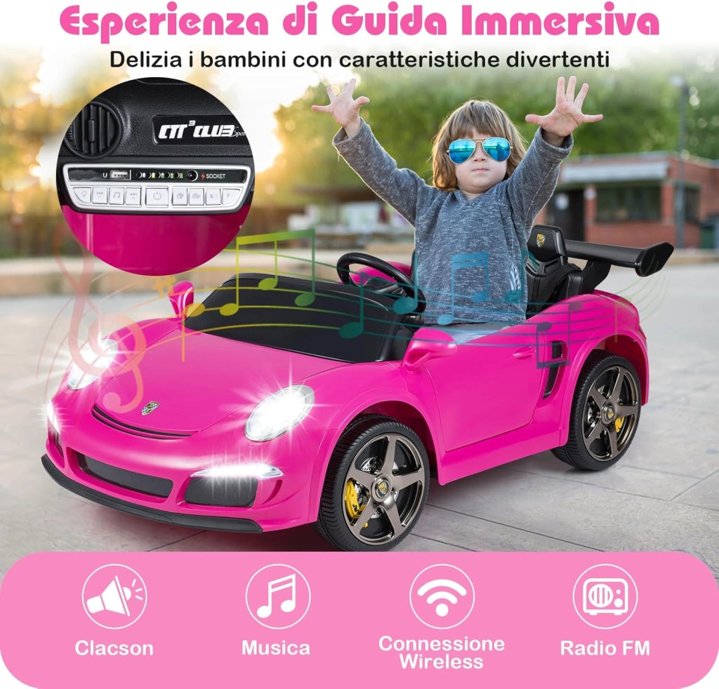 24V Auto Elettrica per Bambini, Veicolo Elettrico a 2 Posti con Telecomando, Luci LED, Clacson, Musica e Connessione Wireless, 4WD per Bambini 3-8 Anni (Rosa)