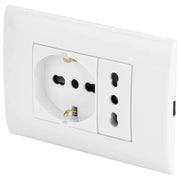 Presa elettrica da muro PolyPool PP6094X Placca incasso bianca Bipasso e Schuko Scatola 3 Moduli con Frutto Presa Bivalente e Frutto Presa Pluristandard