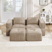 Divano modulare 2 posti con 2 pouf 198x162x67 cm in poliestere color sabbia