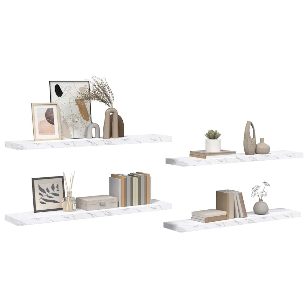 Scaffale da parete 4 pcs Marmo Bianco 120 x 23,5 x 4 cm