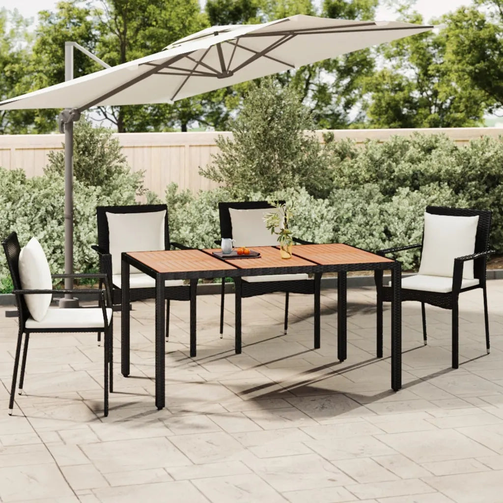 Tavolo da Giardino | Tavolino da esterno Piano Legno Nero Polyrattan Massello Acacia