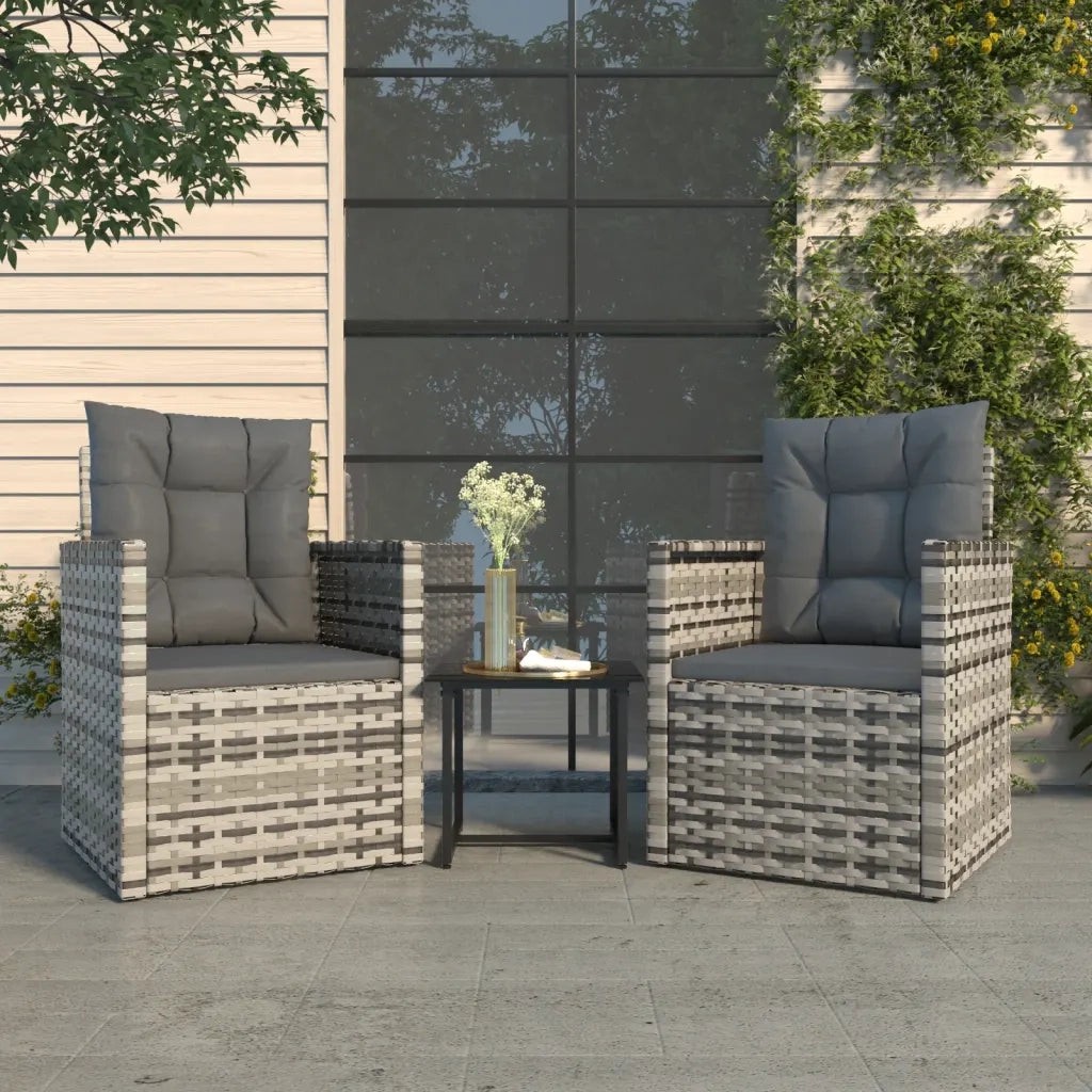 Set Divani da Esterno 3 pz | Set Salotto da Giardino con Cuscini in Polyrattan Grigio