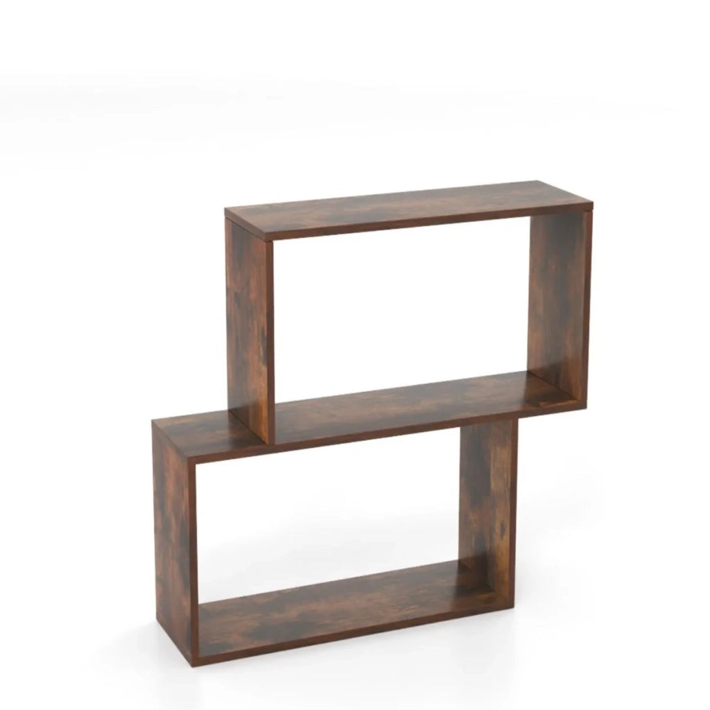 Libreria geometrica a 3 ripiani per soggiorno 80 x 22 x 70 cm vano a giorno design elegante in legno color caffè 20_0010682