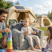 Poltroncina per bambini in schiuma, grigia, con maniglia e tasche laterali