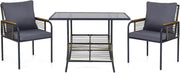 Set Mobile da Giardino in PE Rattan, Tavolo e 2 Sedie con Piano in Vetro Temperato, Cuscini Morbidi e Braccioli in Legno-Plastica, Salotto da Estemo per Cortile, Patio, Piscina (Grigio)