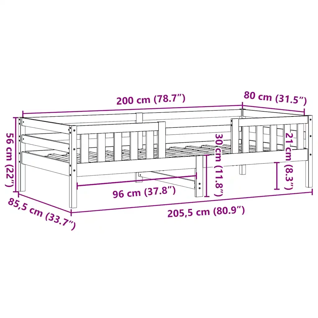 Giroletto senza Materasso 80x200 cm in Legno Massello Pino 846976