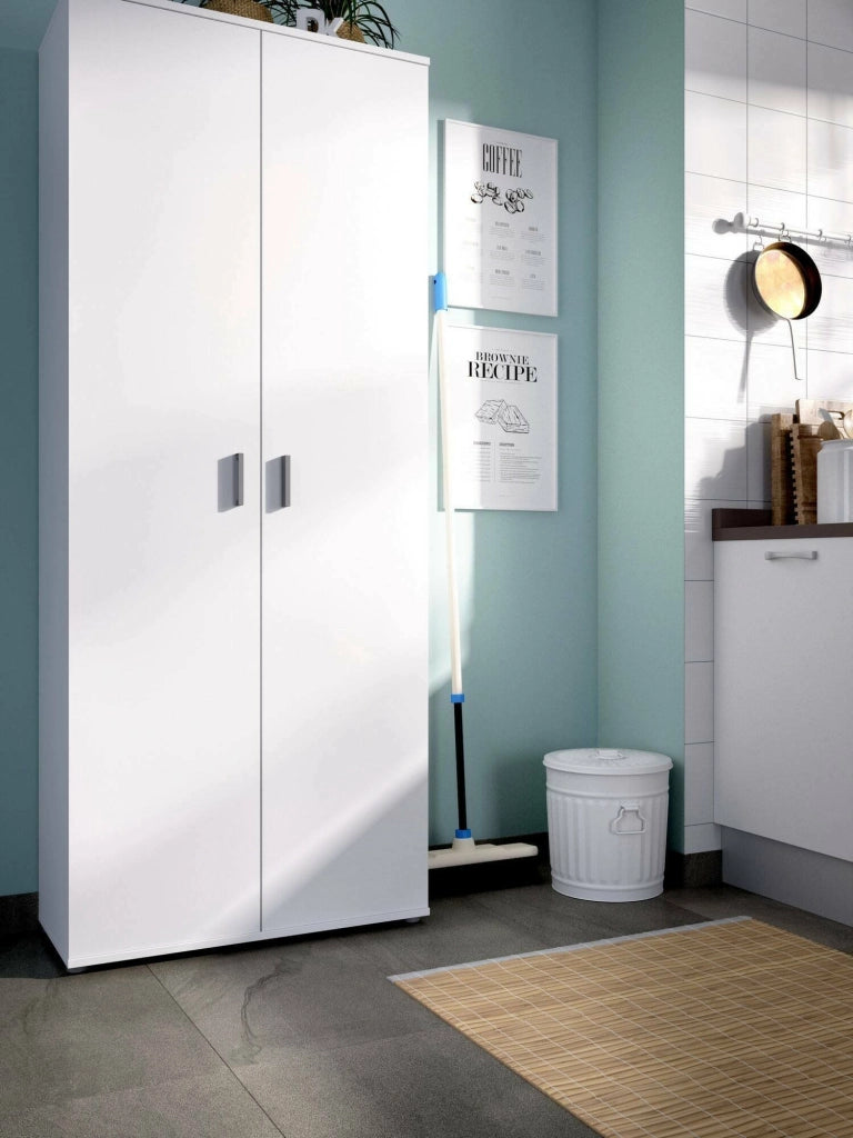Armadio multiuso Arna, Mobile multifunzione portascope, Guardaroba a 2 ante, 78x35h190 cm, Bianco