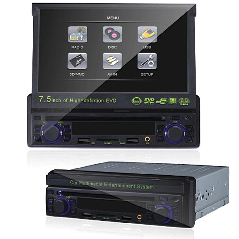 Trade Shop - Autoradio Dvd Stereo 1 Din Display Scomparsa 7.5 Radio Mp3 Aux Usb Sd Av -