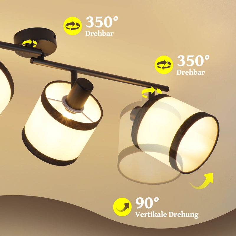 ZMH Faretto da soffitto neri 4 luci E14 tessuto vintage girevoli 350° per camera letto soggiorno cucina senza lampadina