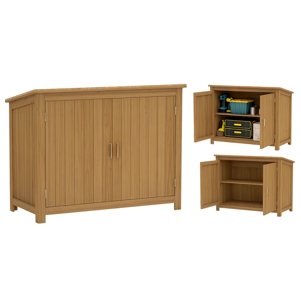 Armadio da Esterno in Legno Porta Attrezzi con 2 Porte e 2 Ripiani, 110x50x85 cm, Marrone