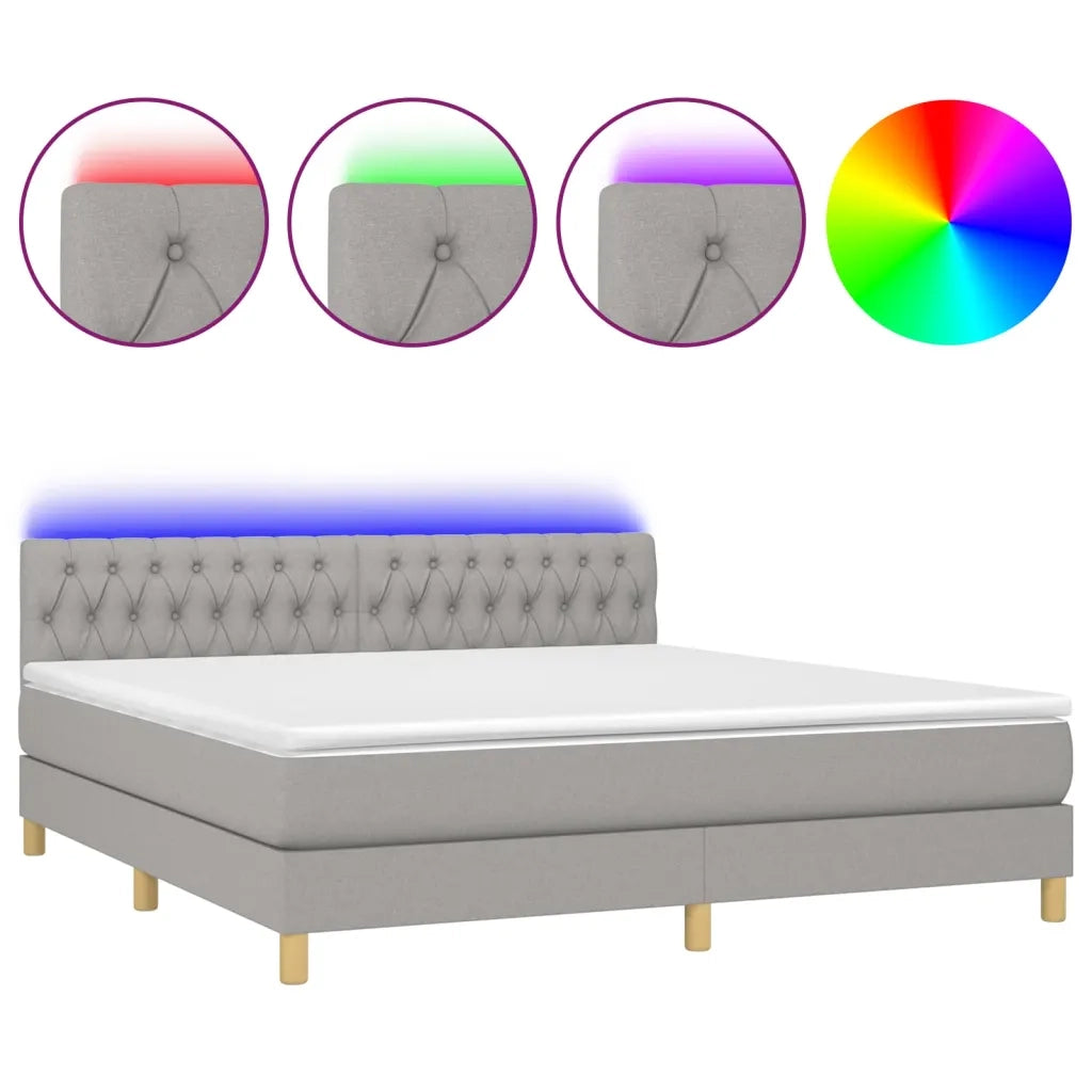 Letto a Molle Materasso e LED Grigio Chiaro 180x200 cm Tessuto 3133973