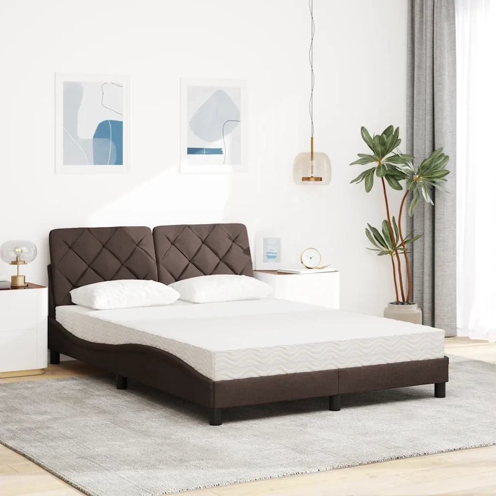 Letto con Materasso Marrone Scuro 140x200cm Tessuto 3310744