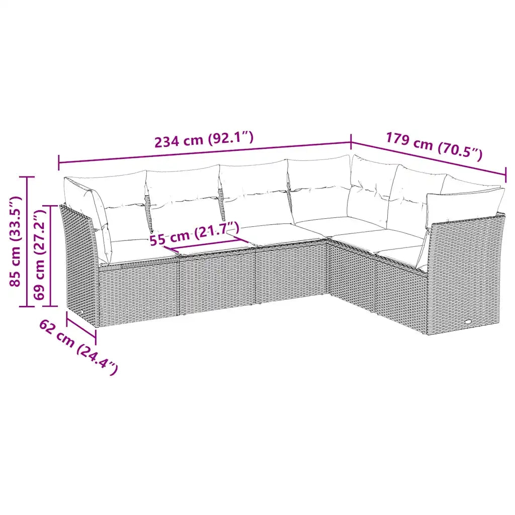 Set Divano da Giardino 6 pz con Cuscini Nero in Polyrattancod mxl 92382