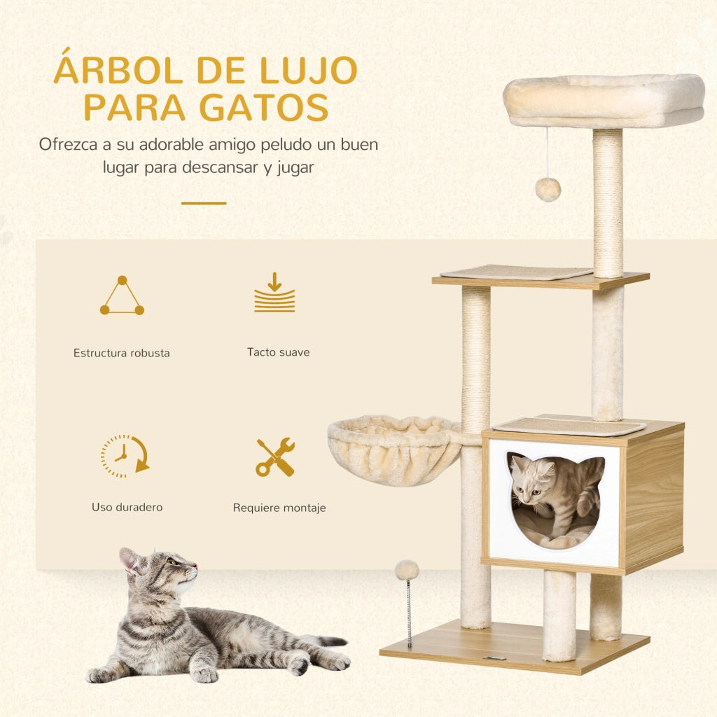 Albero Tiragraffi per Gatti con Piattaforma ¨C zephmum ¨C 48x40x126 cm Beige
