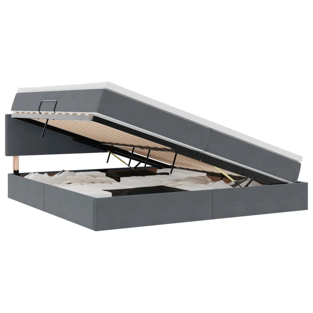 Letto con contenitore LED e materasso Grigio Scuro 200 x 200 cm