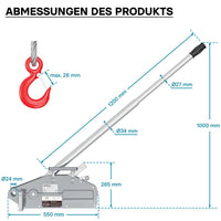Paranco a fune max 1600kg fune 20m Ø11mm per sollevamento spostamento carichi