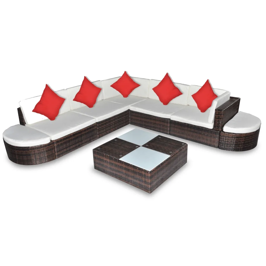 Set Divani da Giardino 8 pz con Cuscini in Polyrattan Marrone cod mxl 34840