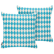 Set di 2 Cuscini Decorativi da Esterno 45 x 45 cm Turchese in Poliestere per Giardino con Motivo a Quadri Design Retrò