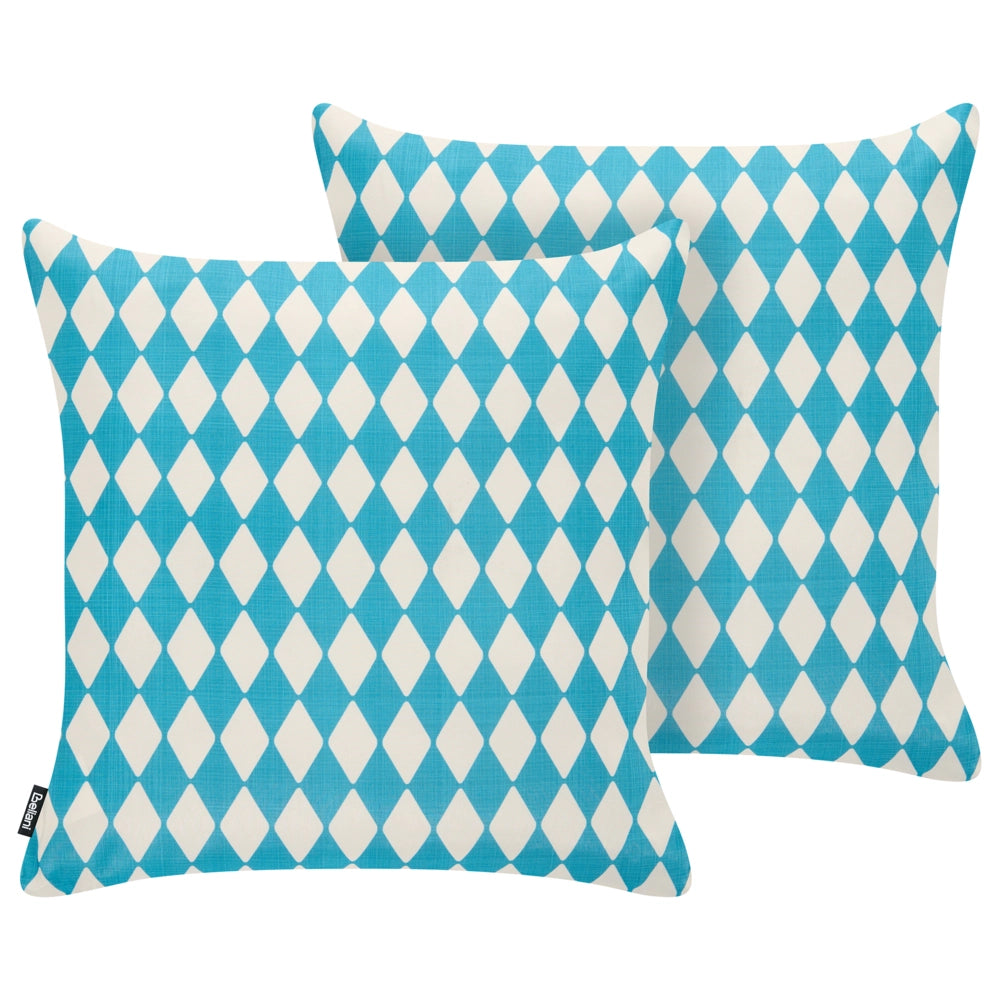 Set di 2 Cuscini Decorativi da Esterno 45 x 45 cm Turchese in Poliestere per Giardino con Motivo a Quadri Design Retrò