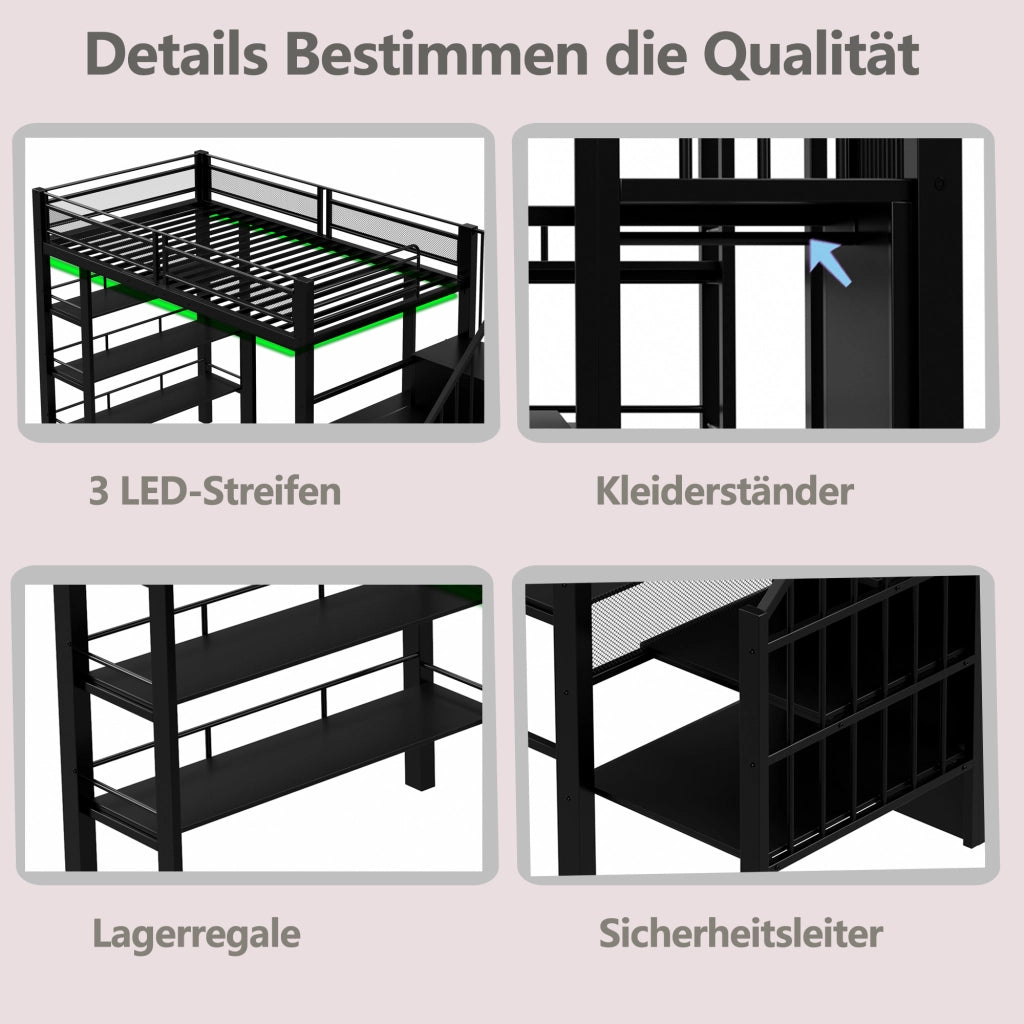 letto a castello metallo nero 90 x 200 cm