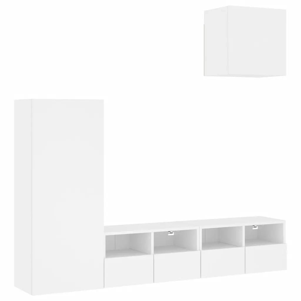Mobili TV a Muro 4pz Bianchi in Legno Multistrato