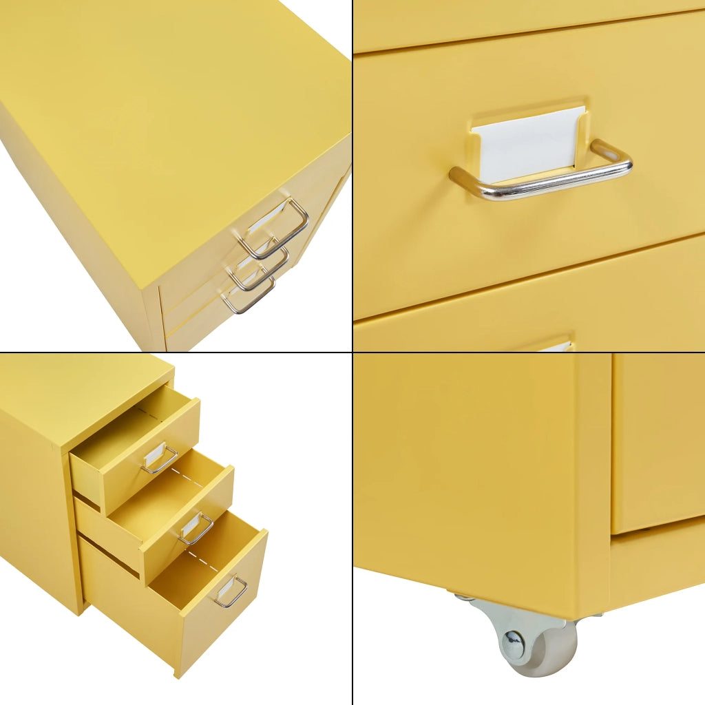 Mobiletto per ufficio mobile contenitore su ruote acciaio 48 x 28 x 41 cm giallo 03_0009119