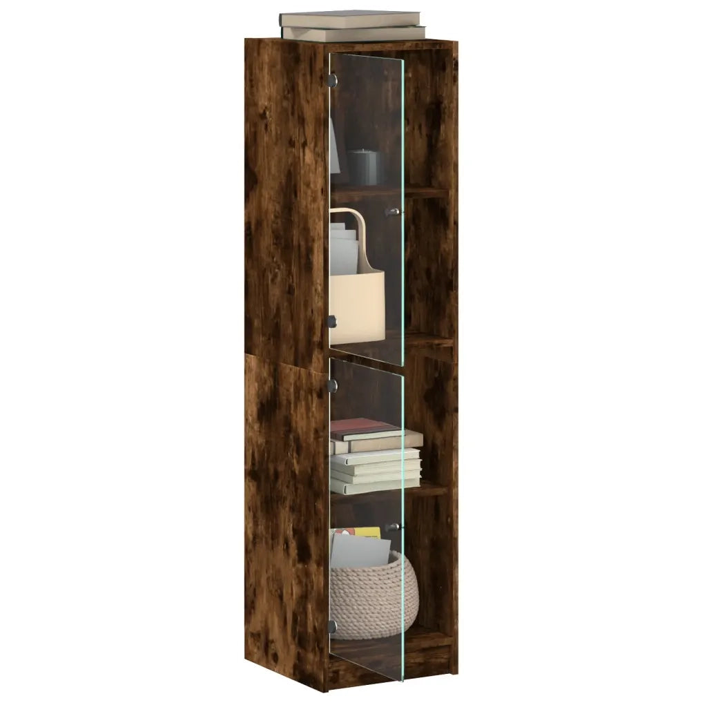 Credenza con Ante in Vetro Rovere Fumo 35x37x142 cm