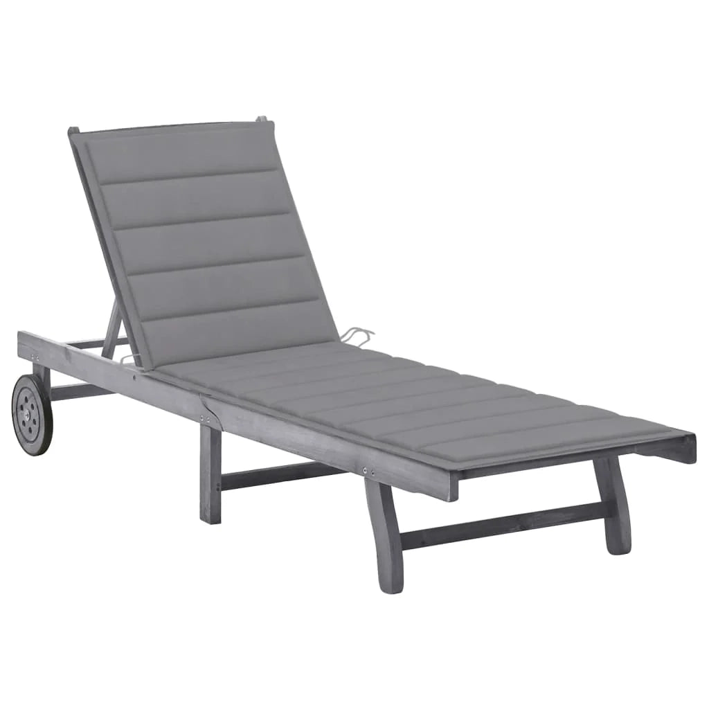 Lettino prendisole sedia a sdraio lettino prendisole letto da giardino mobili da esterno per patio con cuscino grigio legno massello di acacia 02_0012484