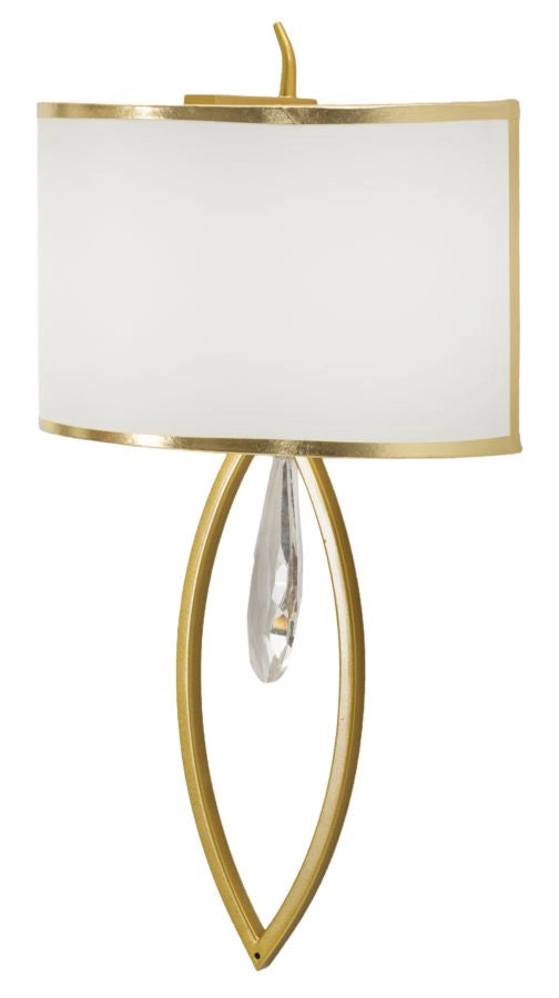 Lampada da Muro Vienna 16x15x50 cm in Ferro e Tessuto Oro e Bianco
