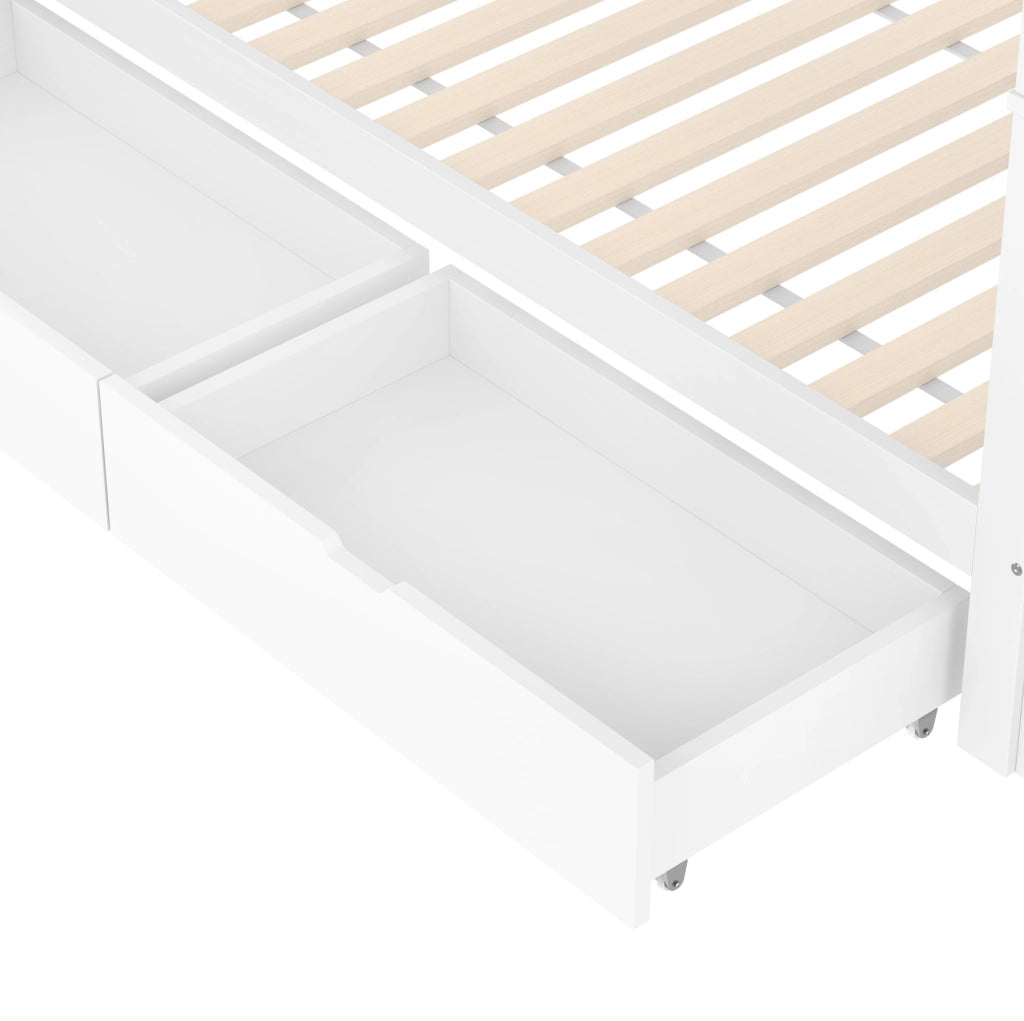 Letto a castello ULEVR 90x200 cm con scala a ripiani, 2 cassetti e sponde alte, bianco