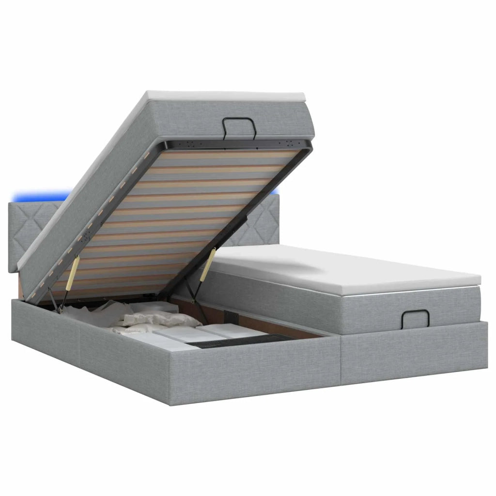 Letto Ottomano con Materasso e LED Grigio Chiaro 160 x 200 cm 3457287
