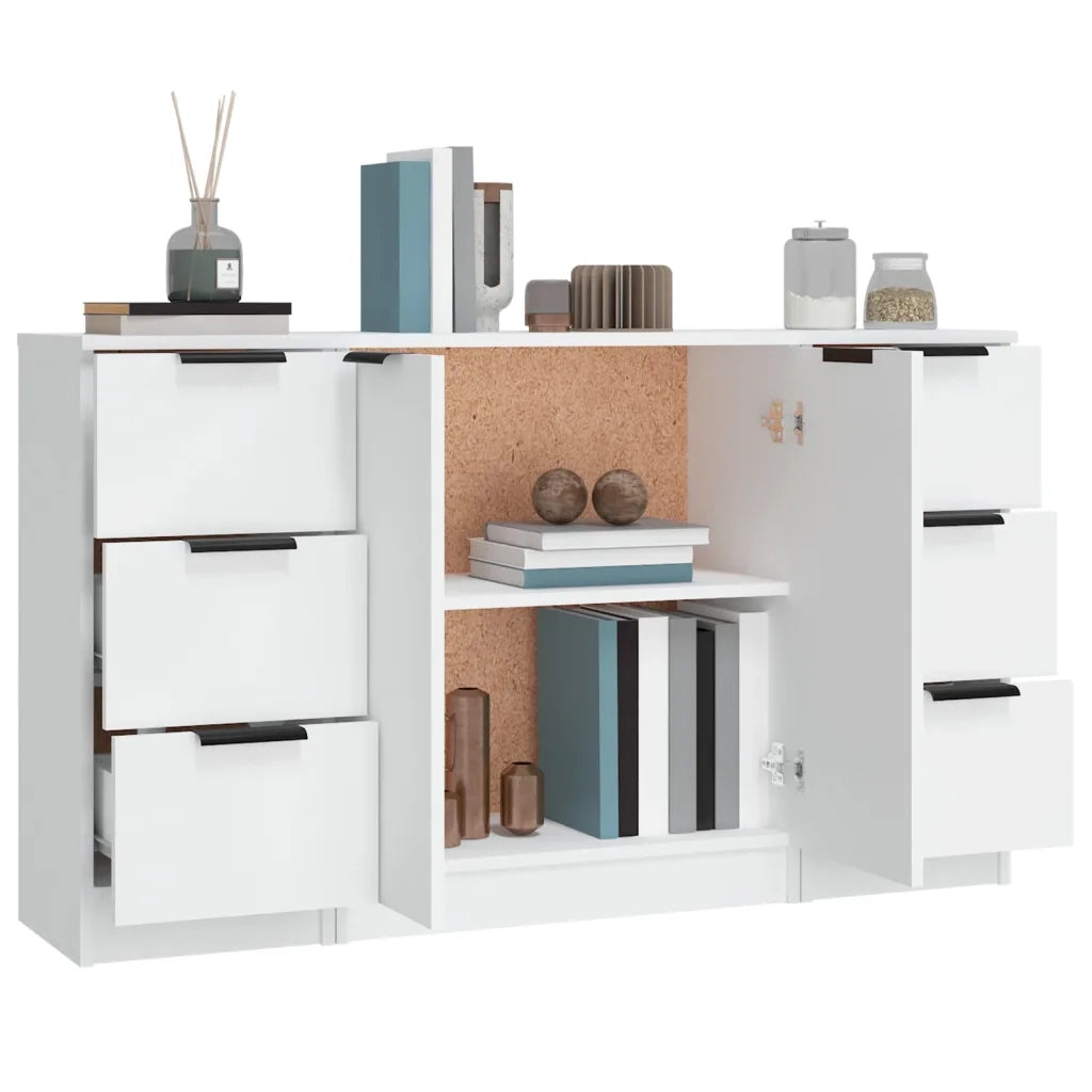 Credenze 3 pz | Madia | Buffet da pranzo | Armadio da pranzo Bianco in Legno Multistrato