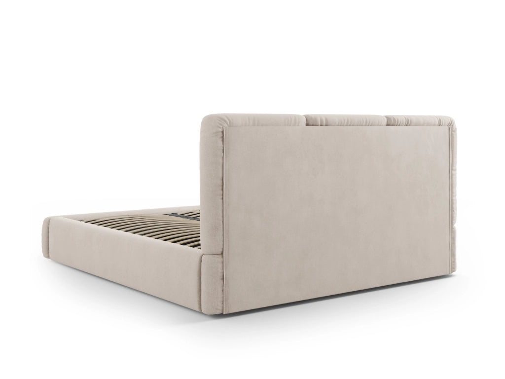 Cosmopolitan Design - Letto a cassettone con testiera "Nicolas" 200x200cm in ciniglia beige 