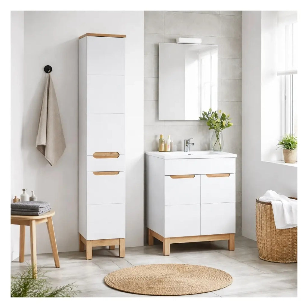 Set da bagno ERMANO: mobiletto sottolavabo 60cm + lavabo rettangolare da incasso + sifone + colonna