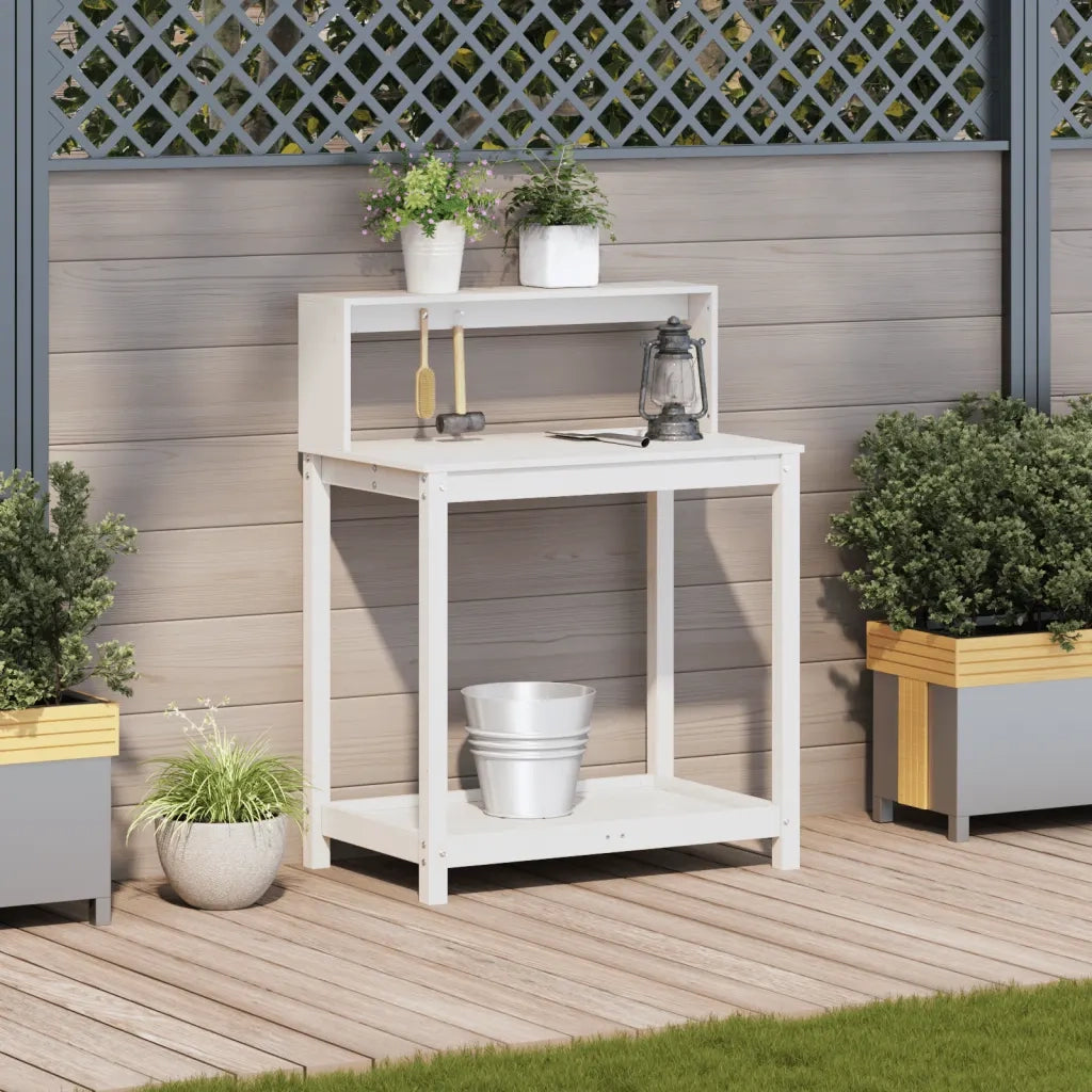 Tavolo Invaso con Ripiani Bianco 82,5x50x109,5 cm Massello Pino CFW4331225