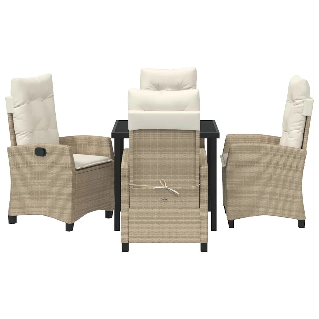 Set da Pranzo per Giardino con cuscino 5 pcs Beige polyrattan
