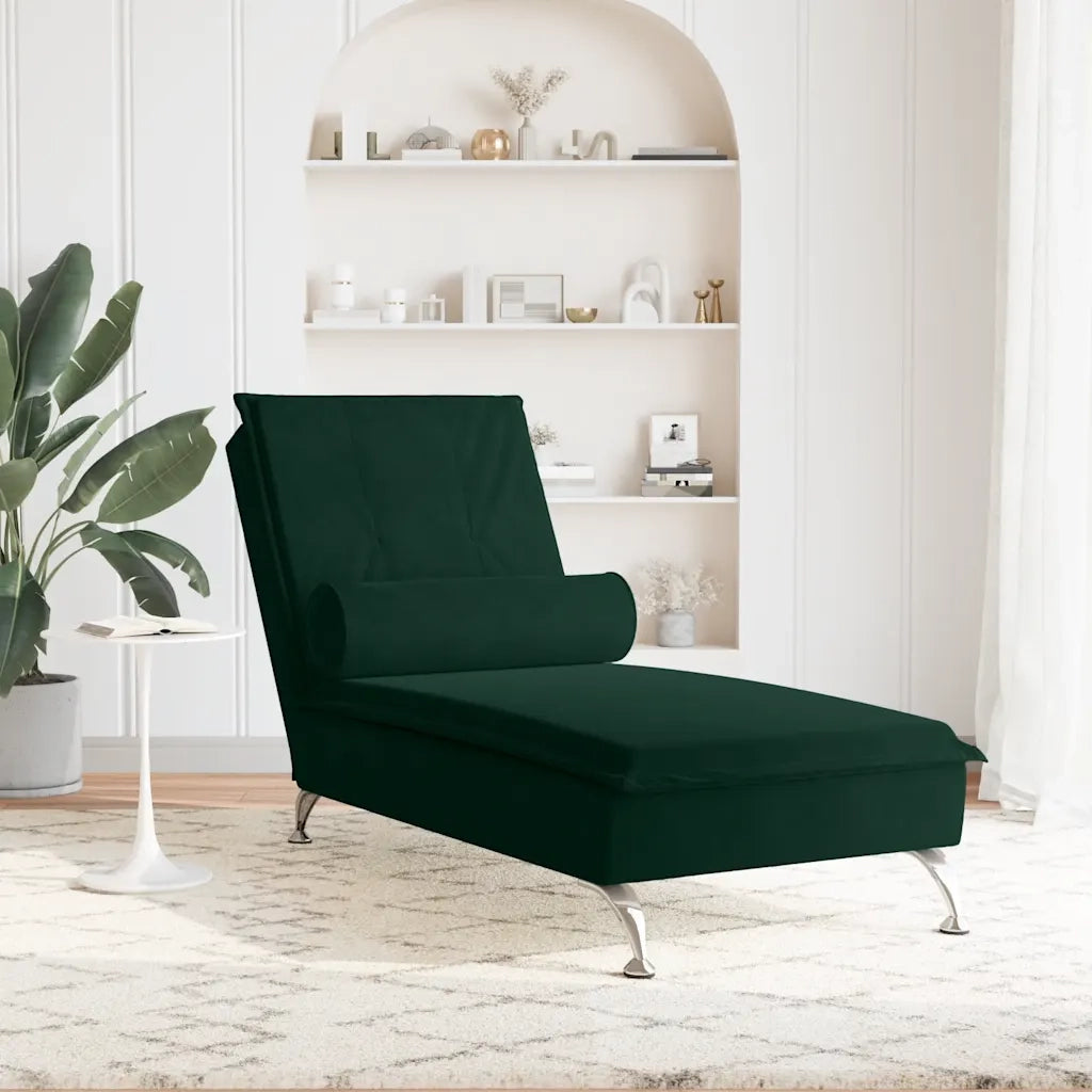 Chaise Longue Massaggi con Capezzale Verde Scuro in Velluto