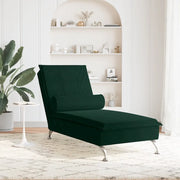 Chaise Longue Massaggi con Capezzale Verde Scuro in Velluto