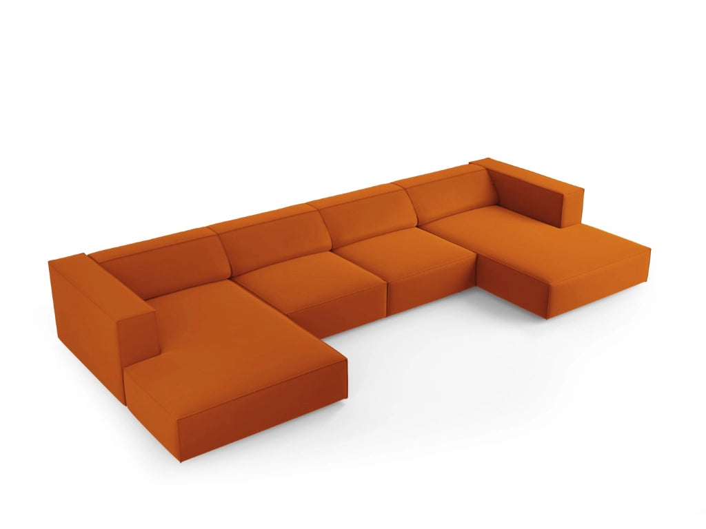 Cosmopolitan Design - Divano panoramico "Arendal" 6 posti in velluto terracotta 