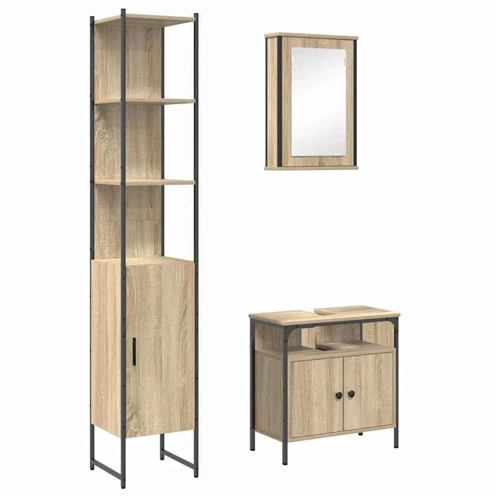 Set di mobili per il bagno con lo scaffale 3 pcs Rovere Sonoma 3399399