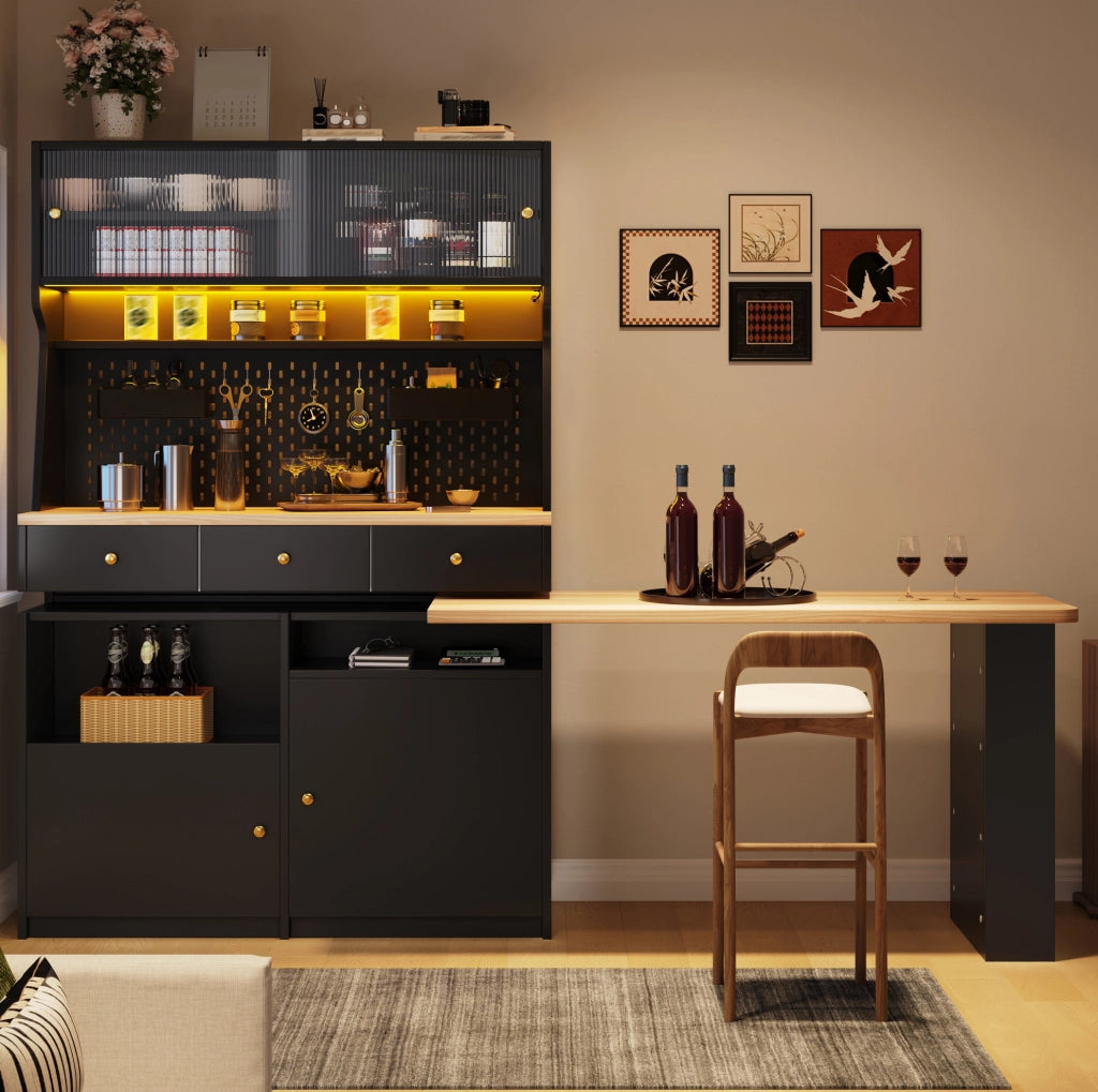 Mobile alto con scrivania integrata LED; MDF e vetro; nero; 137×74×177;7 cm