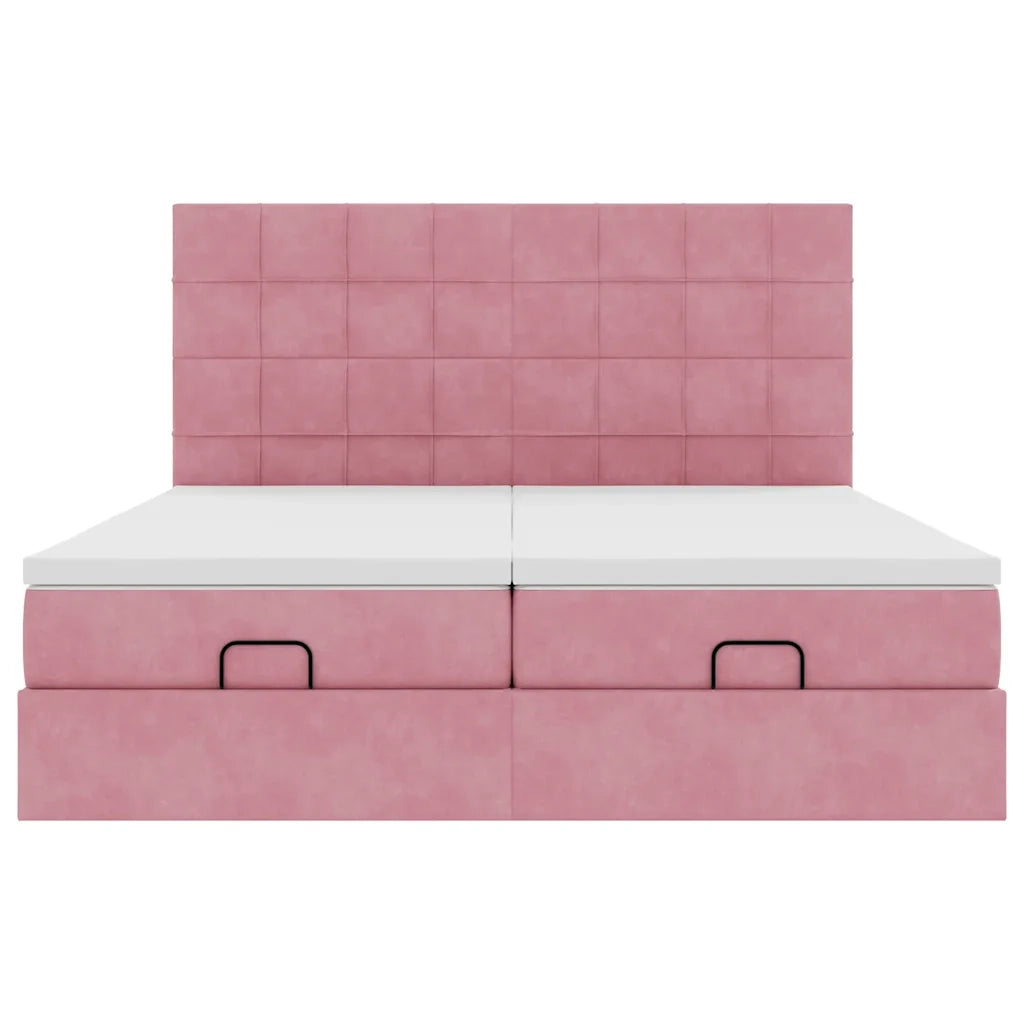 Struttura Letto Pouf con Materassi Rosa 160x200 cm Velluto 3313771