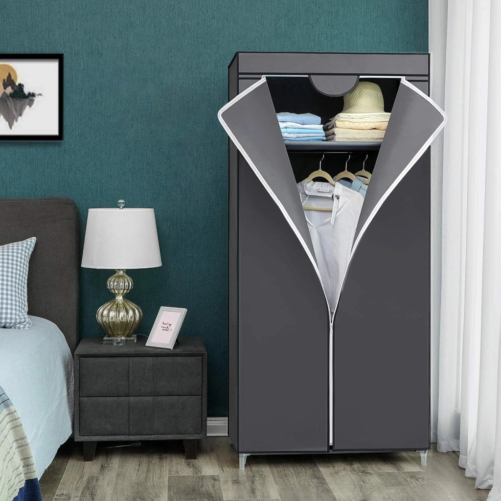 Armadio in tessuto, armadio pieghevole con asta di sospensione, armadio semplice, organizer per giocattoli, scarpe, borse, soggiorno, camera da letto, guardaroba, 75 x 45 x 160 cm, grigio