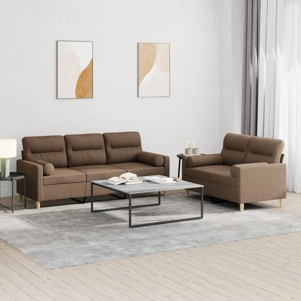 Set di Divani 2 pz con Cuscini Marrone in Tessuto 3201619