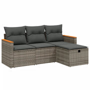 Set Divani da Giardino 4 pz | Set Salotto da Giardino con Cuscini in Polyrattan Grigio