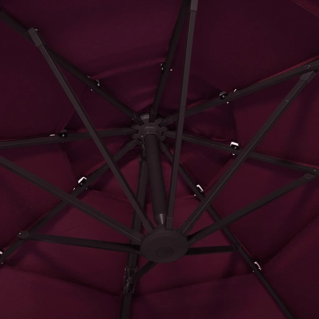 Ombrellone a Sbalzo 4 Livelli Palo in Alluminio 3x3 m Bordeaux
