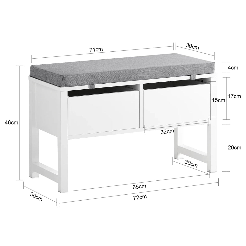 Scarpiera Cassapanca Panca Contenitore camere da Letto Seduta con Cuscino 2 cassetti Panca Ingresso L72*P30*A46cm FSR88-W