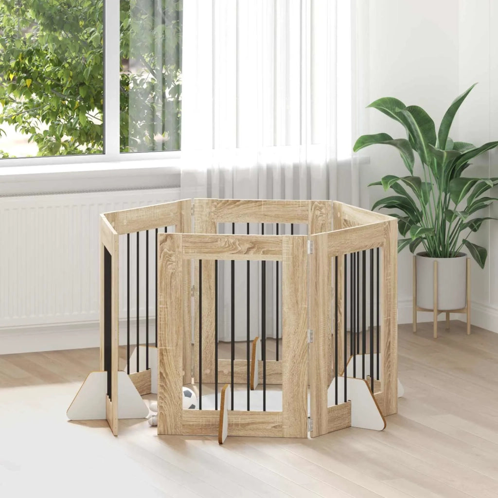 Cancello per cani con supporti 6 pcs Rovere Sonoma 60 x 80 cm 892104