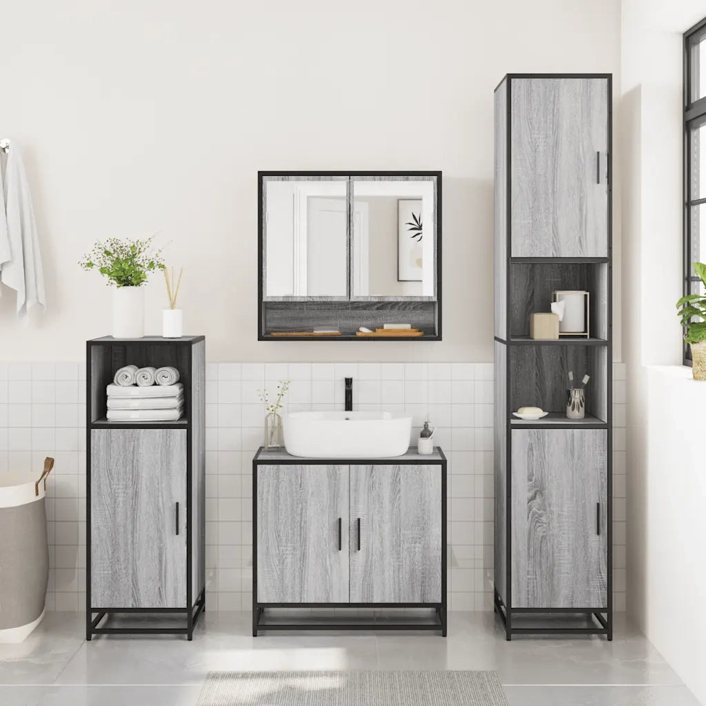 Set Mobili da Bagno 2 pz Grigio Sonoma in Legno Multistrato